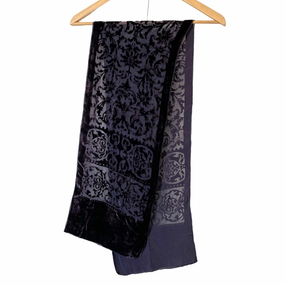 Velvet Scarf Burnout Textured Contoured Cutout Rich Purple Rectangle